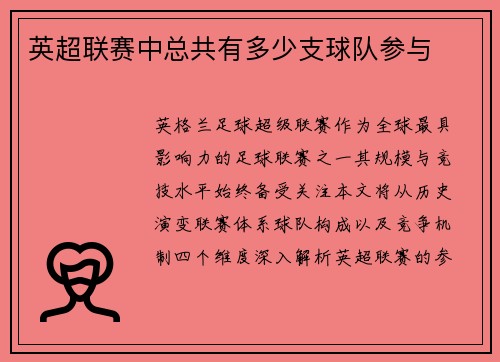 英超联赛中总共有多少支球队参与