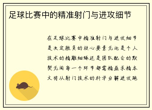 足球比赛中的精准射门与进攻细节