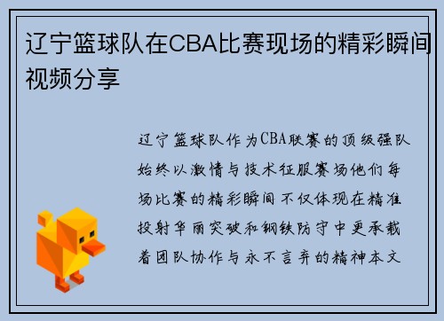 辽宁篮球队在CBA比赛现场的精彩瞬间视频分享