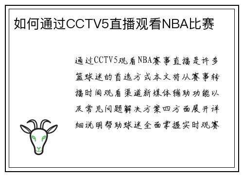 如何通过CCTV5直播观看NBA比赛